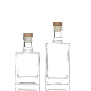 Bouteille <span class=keywords><strong>de</strong></span> vin ou <span class=keywords><strong>de</strong></span> liqueur en verre transparent carrée et plate <span class=keywords><strong>de</strong></span> 100 ml, 250 ml/500 ml/750 ml, avec bouchon en liège en bois, pour spiritueux, brandy, <span class=keywords><strong>gin</strong></span>, rhum, tequila, impression sérigraphique - Product Image 6