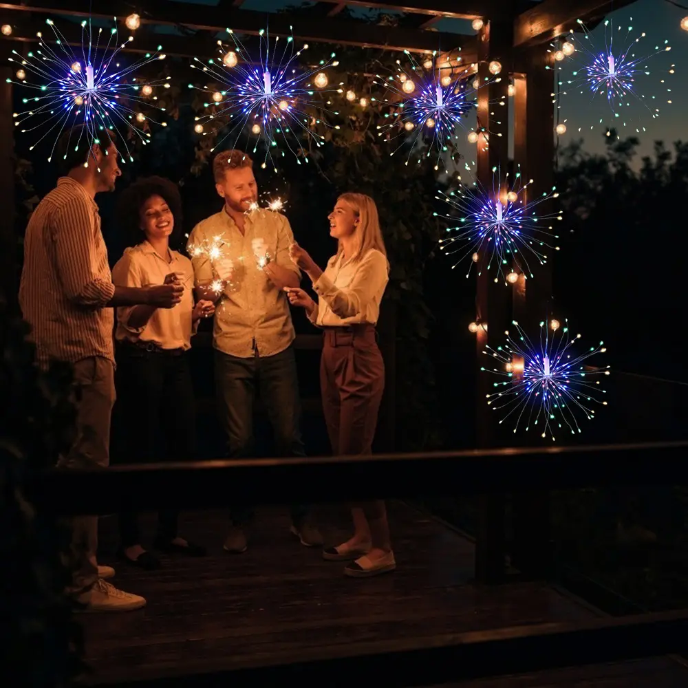 Noel tatil dekoratif aydınlatma uzaktan kumanda katlanabilir DIY şekli patlama renkli peri lamba LED havai fişek dize ışıkları