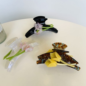 Acetate Women Hair Claw <b>Clip</b> Korean <b>Light</b> Luxury Horseshoe Lotus Flower Shark 11.5cm Fashion High Quality Elegant - Product Image 1