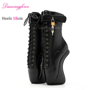 Stivali da balletto neri opachi da 18 cm (7,2 pollici) con tacco alto a zoccolo, sexy, fetish, con cinturini bloccabili alla caviglia - Product Image 5