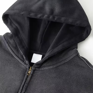 Sweat-shirts zippés oversize pour hommes de haute qualité, sans cordon, en molleton uni, style vintage, double couche, délavé à l'acide, imprimé effet soleil, collection automne - Product Image 4
