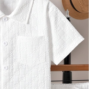 Conjunto de 2 Piezas de Verano Ecológico para Hombre RoseSeek, Ropa de Playa y Vacaciones, Texturizado, 100% Fibra de Bambú, con Pedrería, Manga Corta, con Botones - Product Image 4