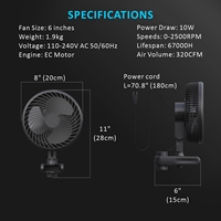 Ventilateur de gaine oscillant Faithful 6 pouces avec moteur EC intégré, vitesse et angle réglables, silencieux, économe en énergie, pales en plastique, modèle 100-240V