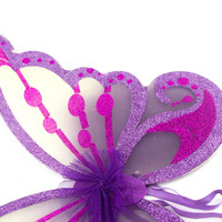 Accessoires de fête personnalisés pour enfants filles, Costume de fête, défilé violet Rose rouge paillettes en Nylon papillon ailes de fée