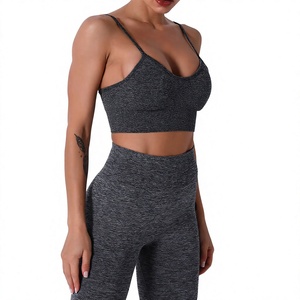 Ensemble de yoga 2 pièces pour femme : Legging taille haute et crop top à fines bretelles, couleur unie, sans couture, respirant, vêtements de sport - Product Image 2