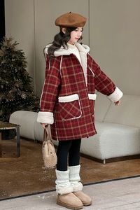 Hiver Filles Rouge Long Plaid 100% Polyester <span class=keywords><strong>Vero</strong></span> <span class=keywords><strong>Moda</strong></span> Coat Fashionable Warm Christmas Vibe Button - Product Image 3