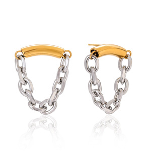 Stainless Steel Color Blocked Hoop <b>Earrings</b> Geometric Design For Women Fashion Jewelry - Product Image 5