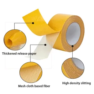 Cloth Based Double-sided Tape High Viscosity No Trace Yellow Transparent Mesh Stitching Double-sided Carpet Tape