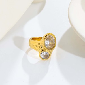 Bague à double zircon texturée martelée - Design irrégulier, bijou élégant et polyvalent pour les occasions décontractées - Product Image 5