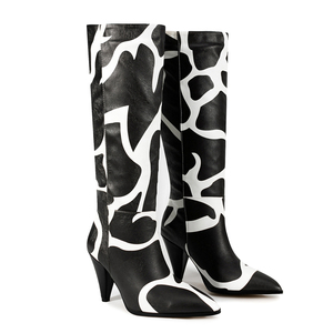 Stivali larghi da <span class=keywords><strong>donna</strong></span> con motivo <span class=keywords><strong>bianco</strong></span> con tacco alto al ginocchio da <span class=keywords><strong>donna</strong></span> scarpe con tacco alto a punta da infilare su stivaletti lunghi - Product Image 6