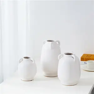 Modern simple style handmade vase creative living room table dried flowers custom vases ceramic white vase with handle