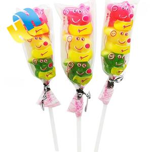Vendita calda cartone animato a forma di maiale tre colori fumi caramelle lecca-lecca misto sapore di frutta colorata gelatina di fumi divertente cera per bambini scatola - Product Image 3
