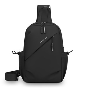Sac de poitrine pour homme, grande capacité, revêtement PU, résistant à l'usure, sac bandoulière pour cyclisme en plein air, couleur unie noir gris foncé - Product Image 4