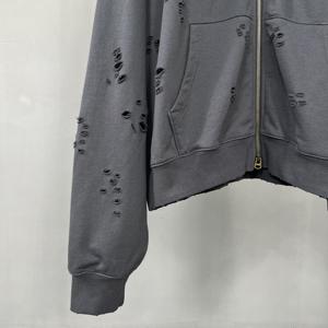 Custom Streetwear Vendors High Quality Zip Hoodie Distressed Design Cotton Heavyweight Hoodie Streetwear <strong>Clothing</strong> <strong>Manufacturer</strong> - Product Image 6