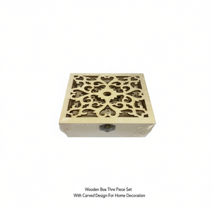 Wooden Box Three Piece Set Decorative Storage Box With Carved Design For Home Decoration - Product Image 2