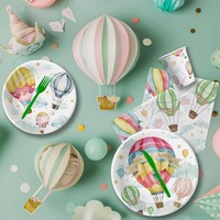 Ensemble de décorations de fête en montgolfière moderne de 168 pièces vaisselle jetable pour 24 invités assiettes en papier tasses à couverts en plastique