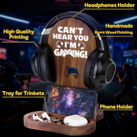 Support en bois pour casque, accessoires pour salle de jeu, support en bois pour casque et manette, support pour casque et manette de jeu