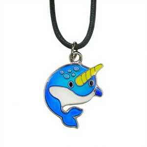 Collier d'humeur en alliage de zinc multicolore avec cordon en coton noir de 18 pouces et pendentif narval, cadeau unisexe pour enfants - Product Image 1