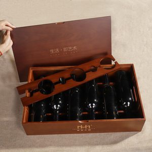 6 chai rượu vang hộp gỗ với xử lý thanh lịch Magnum chai bao bì cho rượu vang đỏ hộp quà tặng - Product Image 1