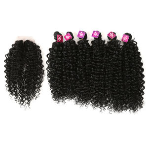 Paquetes de Pelo Rizado <span class=keywords><strong>Afro</strong></span> con Cierre de Encaje Sintético para Mujer Negra, 16 a 20 Pulgadas, 7 Unidades por Lote - Product Image 1