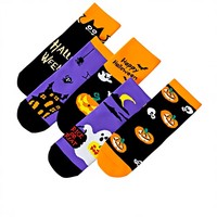 Chaussettes d'Halloween pour enfants, motifs de dessins animés colorés : chat noir, fantôme, citrouille, maison hantée, crâne – Designs non répétitifs, douces, pour les fêtes