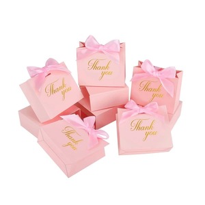 Custom Logo <b>Empty</b> Wedding Favors Small Party Candy Chocolate Package <b>Box</b> with Ribbon Pink White Wedding Gift Bags for Guests - Product Image 3