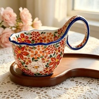 Ensemble de tasses à café, thé et eau en céramique à motif floral peint à la main, avec poignée incurvée, sous glaçure, pour petit-déjeuner, flocons d'avoine, lait, capacité 450 ml