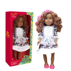 New Arrival 18 Inches Girl Doll Toys Real Lifelike Soft Silicone 3D eyes Dolls American Girls Black Doll with Fashion Dress