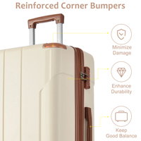 Valise rigide portable pour adulte, blanche et marron, 28 pouces, pour voyage court, avec serrure TSA, pour bagages à main ou en soute