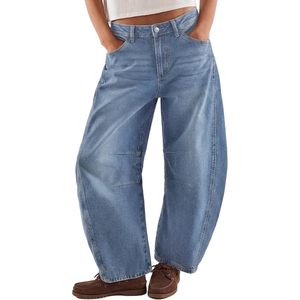 Jeans Holgados y Sencillos para Mujer, de Pierna Ancha, Cintura Alta, con Dobladillo Curvo y Bolsillos Inclinados, 100% Algodón, Lavables - Product Image 1