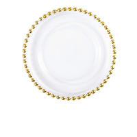 Assiettes de présentation en verre transparent de 13 pouces avec bordure perlée or rose et argent, style moderne, durables