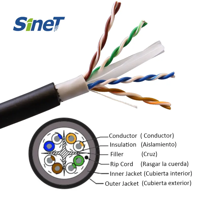 Outdoor PE Network Cable Exterior Cat5 Wire Copper Cat5e UTP FTP SFTP Solid Sun UV Resistance Waterproof 305M Black Cat 5e