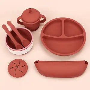 Conjunto de alimentação de bebê de silicone, resistente ao calor, livre, tigela e colher, para crianças