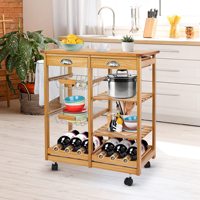 Chariot de service en bois à 3 niveaux, écologique, avec roues en acier inoxydable, chariot de cuisine roulant durable