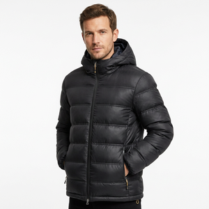 Freandy <b>Sports</b> Premium Men's <b>Black</b> Hooded Bubble <b>Jacket</b> Heated Eco-Friendly Waterproof Breathable Windproof Winter Filled Double - Product Image 2