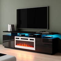 Mueble de madera para sala de estar, mueble moderno de lujo, mueble de Tv con chimenea y luces Led, color gris, MDF, nuevo diseño