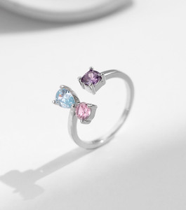 S925 Sterling Silver Open <b>Adjustable</b> <b>Ring</b> Inlaid Three Color Zircon Fashion Stackable Jewelry Gift For Women Daily Party Wear - Product Image 4