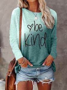 Femmes être gentil <span class=keywords><strong>c</strong></span>'<span class=keywords><strong>est</strong></span> <span class=keywords><strong>vraiment</strong></span> pas si dur imprimé sweat lettre imprimé col rond T-shirt décontracté haut à manches longues - Product Image 2