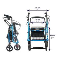 Andador con Ruedas (2 en 1) de Aluminio con Asiento, Marco Resistente, Respaldo Giratorio, Color Azul, Capacidad de 136 KG, Cable con 3 Años de Garantía