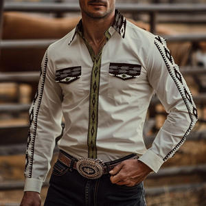 Camicia da uomo 2025 stile occidentale Vintage a maniche lunghe da Cowboy <span class=keywords><strong>Plus</strong></span> <span class=keywords><strong>Size</strong></span> XL Stand monopetto Casual estate autunno collezione - Product Image 4