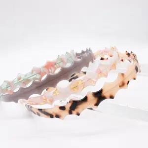 Diademas de corona lisa de acetato para niña de estilo francés, diademas de leopardo dentadas coloridas, venta al por mayor