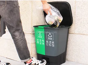 10 galloni 40 l riciclaggio di plastica doppio contenitore a pedale con rivestimento sacco della spazzatura