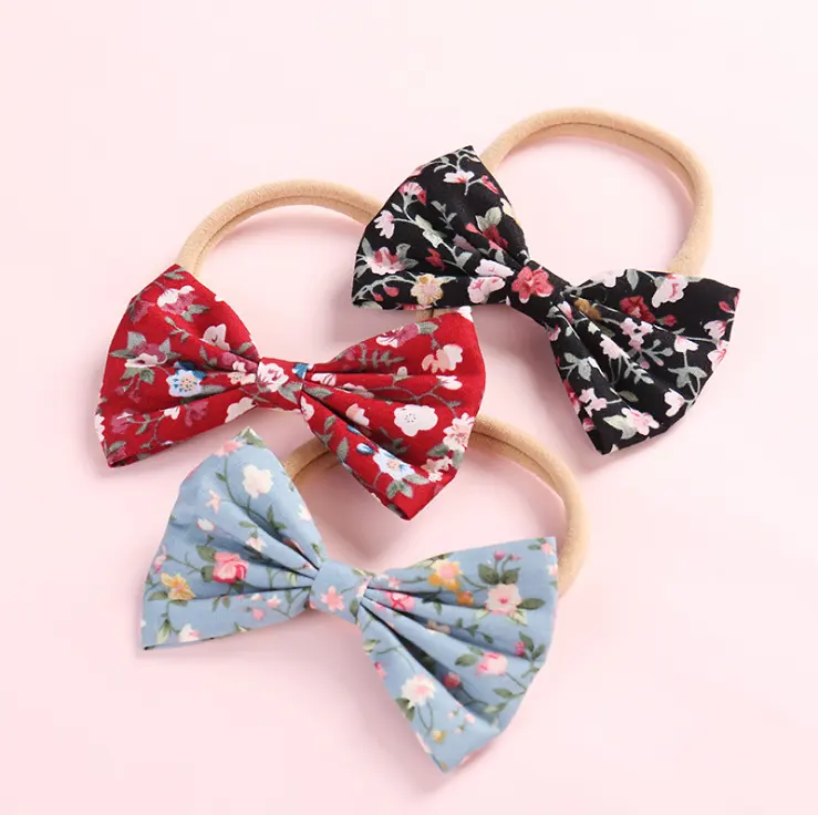 Headband Bow Fashion Girls Bow Printing Nylon Headband Baby Soft Hair Band Accessories