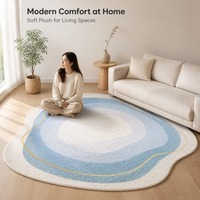 Tapis moderne à forme irrégulière, tapis moelleux à poils longs bleu crème avec bord ondulé, tapis de sol de forme organique pour salon, taille personnalisée