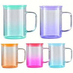Nouveau Verre à sublimation 17oz transparent, effet dégradé, coloré, type bonbon, en verre gelée, avec couvercle et paille en plastique colorés, en provenance des États-Unis - Product Image 3