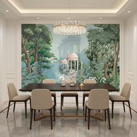 Papier peint mural auto-adhésif imperméable, décoration murale moderne pour la maison, paysage de jardins moghols, cygnes, forêt, lac