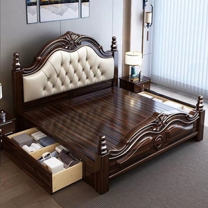 Solid Wood Frame Wedding <strong>Princess</strong> <strong>Bed</strong> - European Luxury Antique Style King Size <strong>Bed</strong> Set,Genuine Leather Carved Bedroom Furniture - Product Image 2