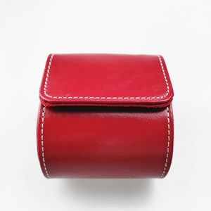 Small vaulted sew line red pu leather smooth button closure watch box with pillow