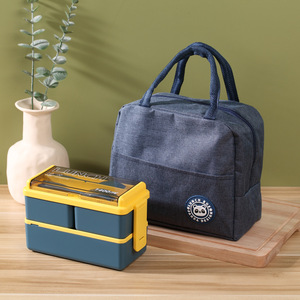 Boîte à lunch en plastique pour étudiants, double compartiment avec sac isotherme, ensemble de tasses à soupe, facile à nettoyer, compatible micro-ondes, vente en gros LXM116 - Product Image 4