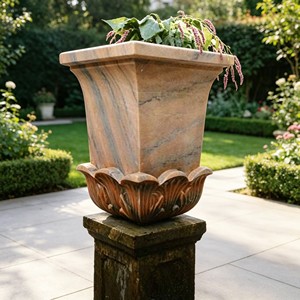 Urne de jardin en marbre noir sculpté de style européen avec doubles poignées, grande urne vintage sculptée de style romain pour aménagement extérieur de villa - Product Image 5